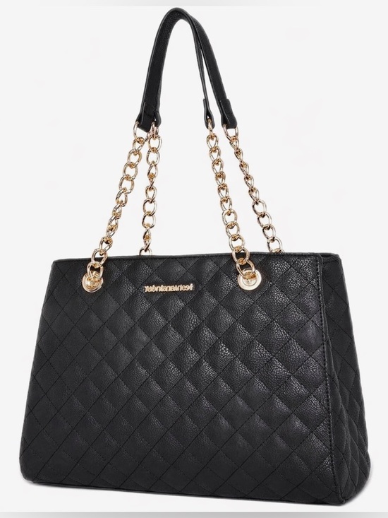 Handbags - Chic Black Quilted Tote Bag with Gold Chain Handles